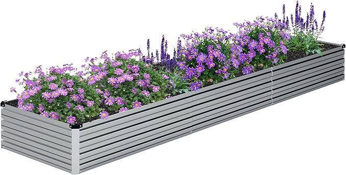 12x2x1FT Galvanized Raised Garden Bed Kit,Vegetable Boxes-Rectangle Metal Flower Box,Large Planter Raised Beds Outdoor Garden for Planting,Fruit,Herb-Sliver-BloomoryGarden