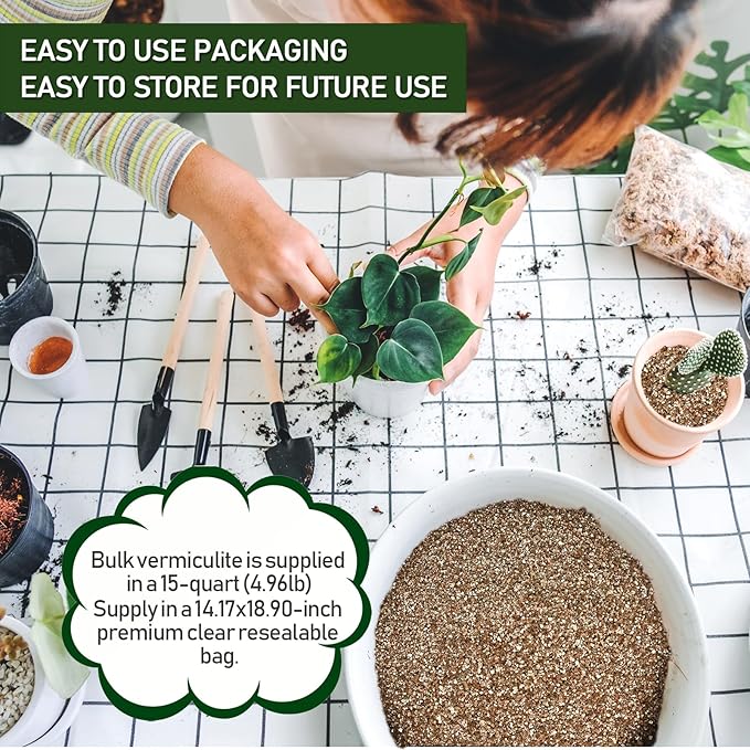 15QT Horticultural Vermiculite Bulk, Organic Vermiculite for Plants, Course Grade Vermiculite for Gardening, for houseplants, for Mushrooms, to Maintain Soil Moisture and Plant Growth(2-4mm)-BloomoryGarden