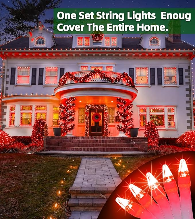 1500 LED Chrstmas String Lights, 492FT Super Long Christmas Lights with 8 Modes, Christmas Tree Lights with Timer Memory for Indoor Outdoor Tree Fence Garden Xmas Wedding Party Decor Red-BloomoryGarden