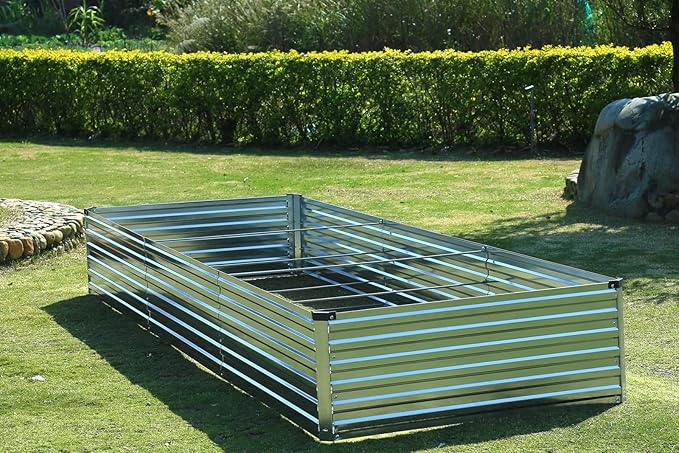 12x4x1.5FT Galvanized Raised Garden Beds Kit Large Outdoor Metal Gardening Planter Box for Vegetable Elevated Flower Herbs, Silver-BloomoryGarden