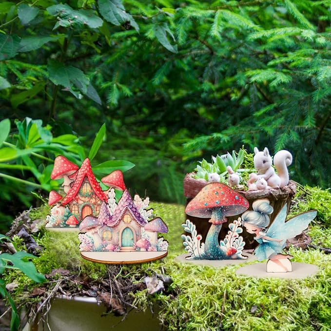 16 Pcs Fairy Party Decorations Wooden Fairies Centerpieces Table Topper Vintage Fairies Mushroom Butterfly Decorations for Home Table Woodland Forest Birthday Party Decor-BloomoryGarden