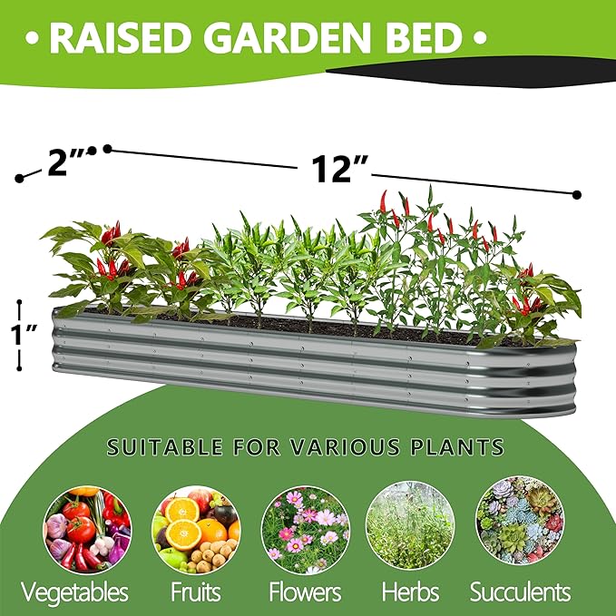 12x2x1ftOval Galvanized Raised Garden Bed,Outdoor Planter Box Metal Patio Kit Planting Bed for Vegetables Flowers and Succulents-BloomoryGarden