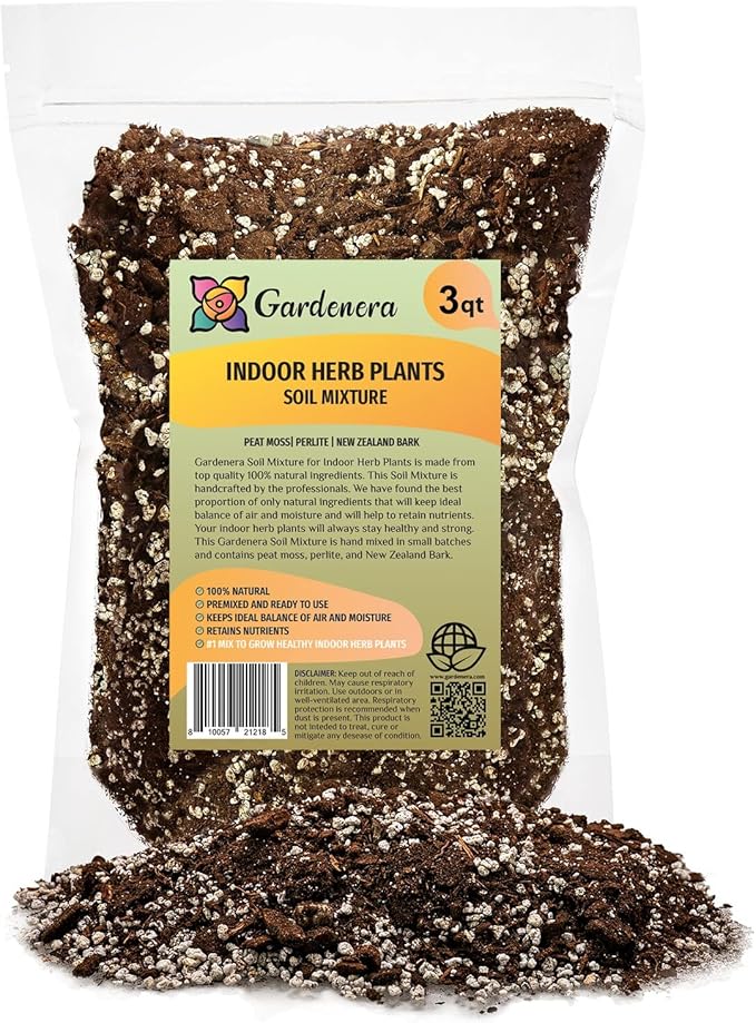 Soil Mixture for Indoor Herb Planters - Specially Blended Soil Mixture for Planting and Growing Indoor Kitchen Herbs Indoors, Indoor Herb Garden, Herb Growing Soil Mixture - 3 Quart Bag-BloomoryGarden
