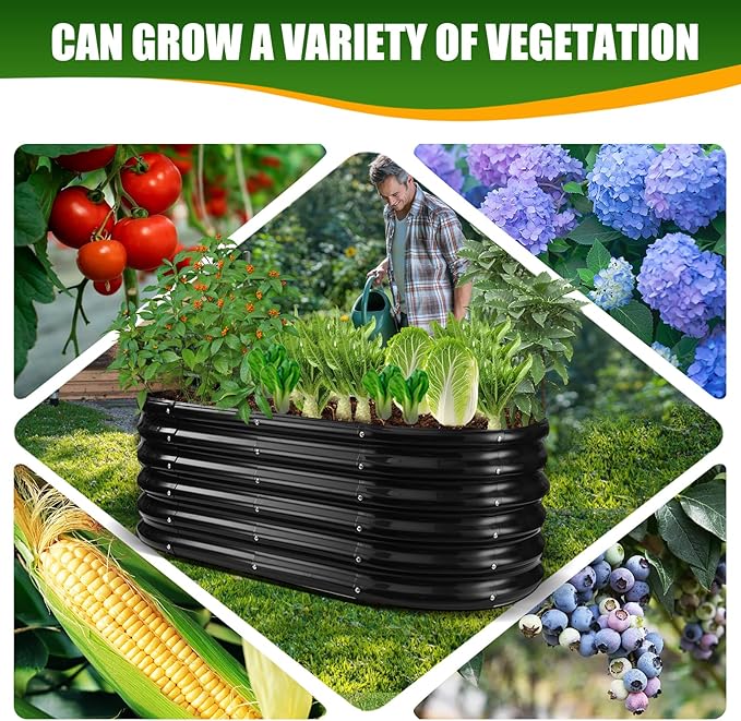 17" Tall Elevated Oval Metal Raised Garden Bed - 4ft x 2ft in Size and 0.8MM Thick Durable Planter Bed/Box for Vegetables Flowers Succulent at Patio/Garden Outdoor (Black, 4X2X1.4 FT)-BloomoryGarden