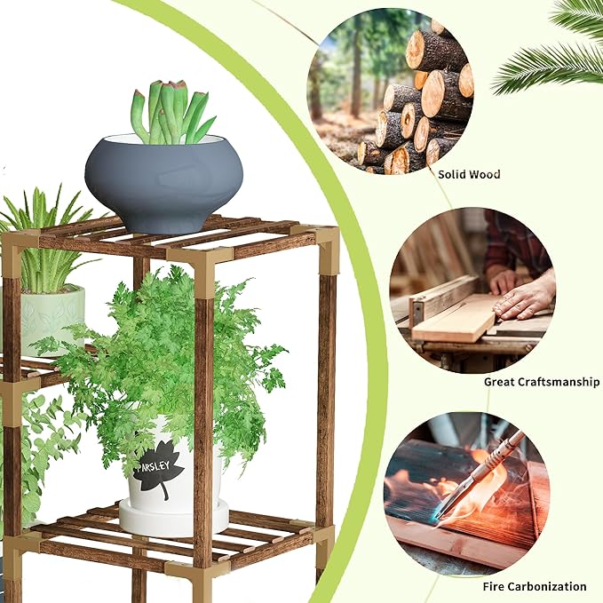 HOMKIRT 11 Tier Corner Plant Stand Indoor Outdoor For Multiple Plants, Corner Plant Shelf Rack Flower Stand, 40 Inch Tall Wood Plant Holder Ladder Table Display For Patio Garden Balcony Window