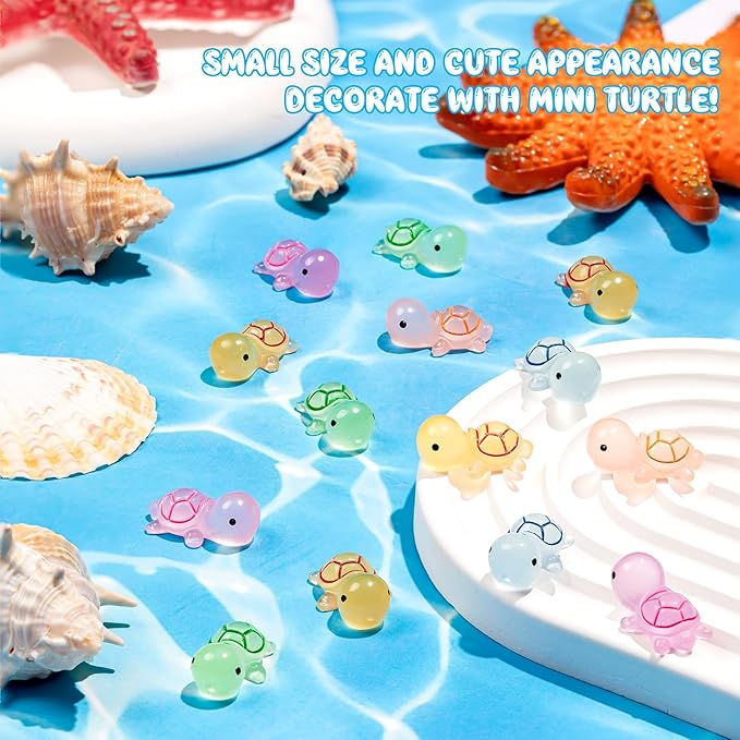 150PCS Luminous Mini Resin Turtles Sea Turtles Figurines Glow in The Dark, Cute Tiny Turtles Bulk for Cake Toppers Ocean Animal Theme Decor Garden Micro Landscape DIY Hidden Game (6 Colors)-BloomoryGarden