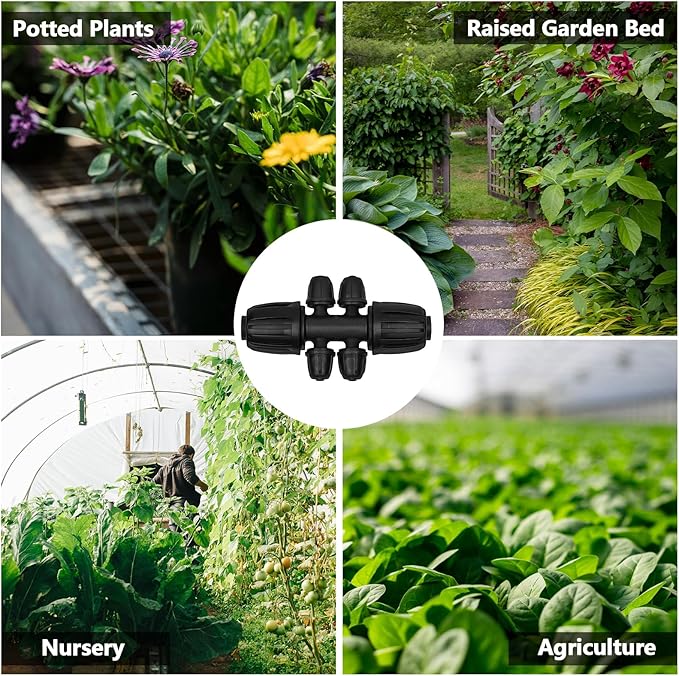 13 Pcs Drip Irrigation Fittings for 1/2 Inch Tubing (1/2" ID x 0.65" OD) to 1/4 Inch Irrigation Tubing, Locked Barbed 1/2" to 1/4" Reducing Tee Connector Drip Line Parts-BloomoryGarden