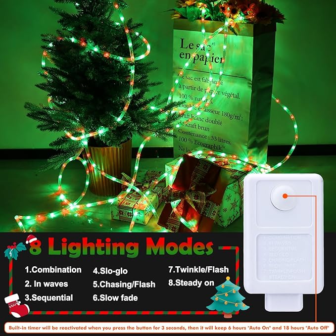 150ft LED Rope Lights Outdoor, 1080 LED Connectable and Flexible Tube Lights with 8 Modes, Waterproof LED Rope Lighting for Garden Patio Pool Bedroom PartyIndoor Outdoor Christmas Decor (Red & Green)-BloomoryGarden