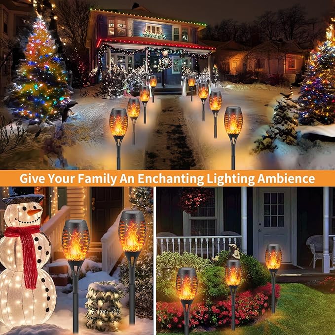 12-Pack Solar Flickering Flame Torches – Waterproof Solar Garden Lights, Outdoor Solar Lights for Yards, and Flame Torches for Patio and Pathway Decorations-BloomoryGarden