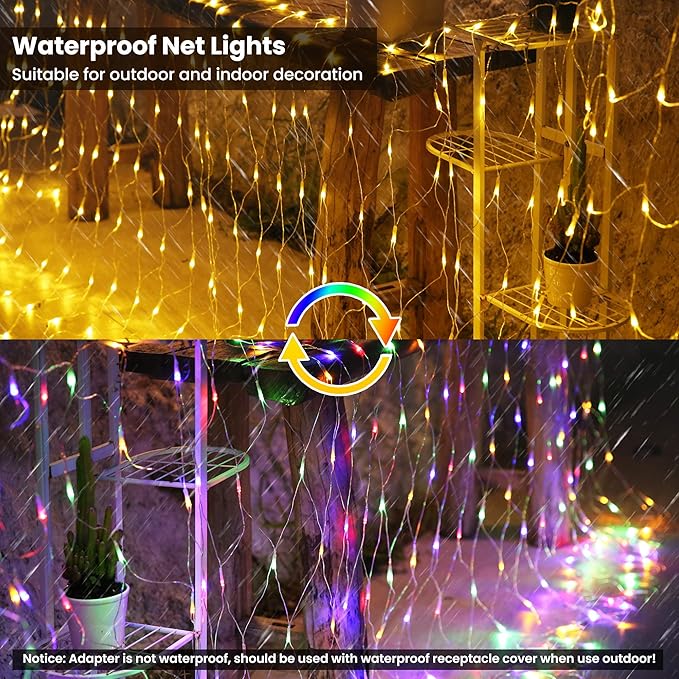 12ft x 5ft 360 LED Christmas Net Lights, 11 Modes 30V Christmas Net Lights, Warm White-Multi Color Changing Mesh Decorative Net Lights for Xmas Tree Bush Wedding Garden Outdoor Indoor Decor-BloomoryGarden