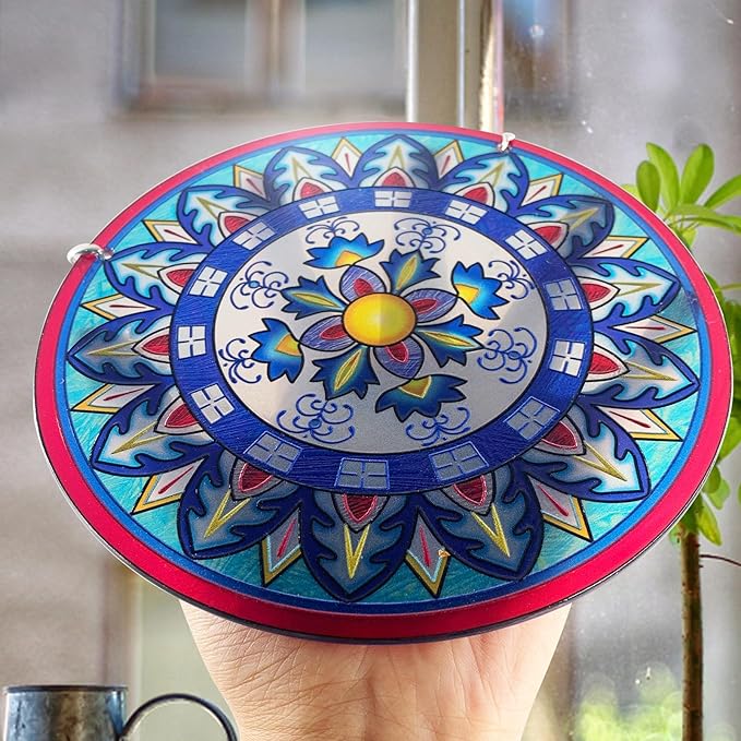 Mandala Suncatcher Stained Glass - Handmade Gifts for Women, Suncatchers for Windows - Window Hangings with Chain and Hook, 6 inch Stained Glass Suncatcher for Mom-BloomoryGarden
