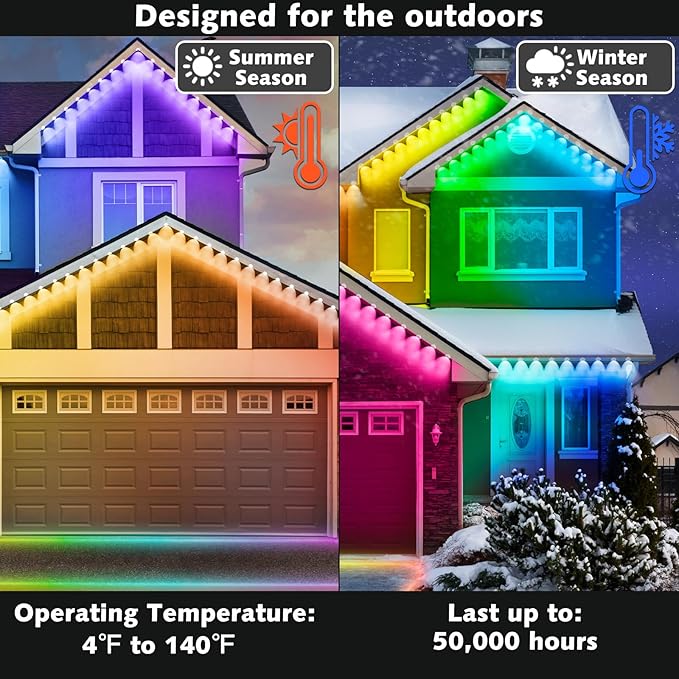 100FT Permanent Outdoor RGB Lights,Waterproof Smart LED Eaves Lights with App/Remote Control,for Christmas and All Holiday Decor,Daily and Accent Lighting,House Roof and Garden Lighting-BloomoryGarden