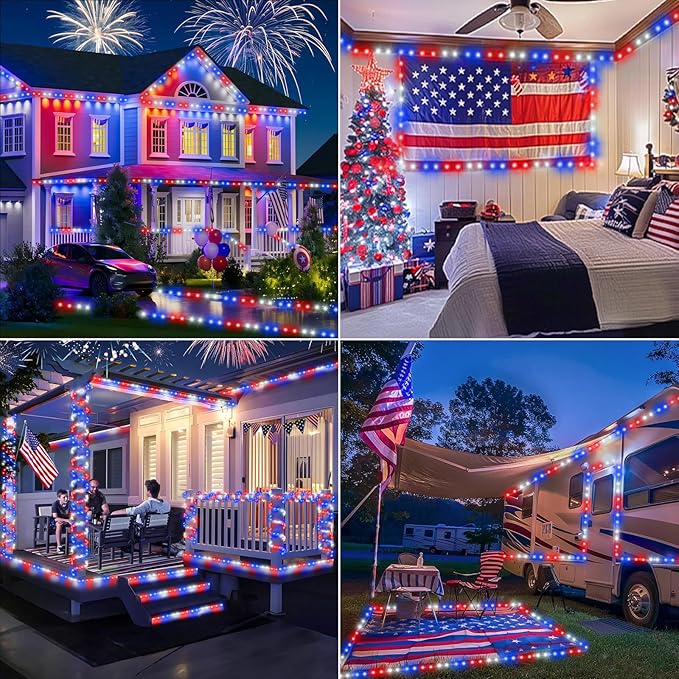 100ft LED Rope Lights Outdoor, 720 LED Connectable & Flexible Tube Lights with 8 Modes, Waterproof LED Rope Lighting for Independence Flag Day, Memorial Day, Outdoor,Indoor Decor (Red & White & Blue)-BloomoryGarden