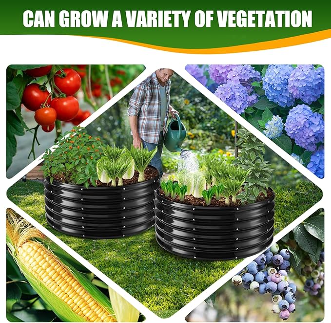 17" Tall Elevated Round Metal Rised Garden Bed- 3.3'x3.3' in Size and 0.8MM Thick Durable Planter Box for Vegetables Flowers Succulent at Patio/Garden Outdoor (Black, 3.3FT Diameter)-BloomoryGarden