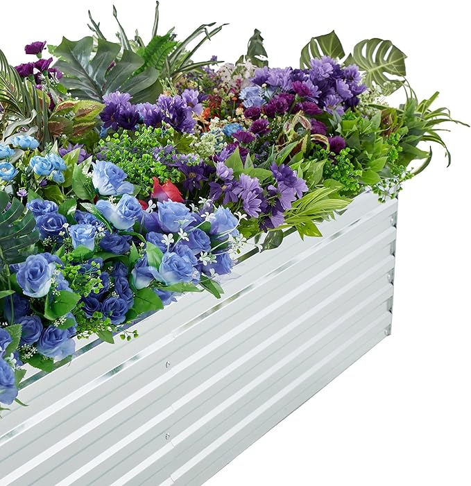 12x2x1.5FT Galvanized Raised Garden Beds Kit Large Outdoor Metal Gardening Planter Box for Vegetable Elevated Flower Herbs, Silver-BloomoryGarden
