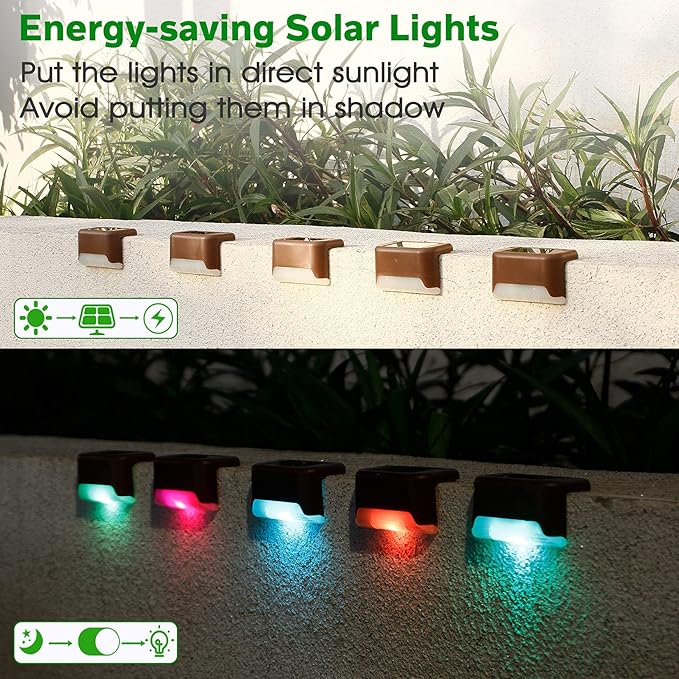 16 Pack Solar Deck Lights Outdoor, Solar Step Lights LED Waterproof Outdoor Lights Patio Decor for Stair Patio Yard Path and Garden, Color Changing-BloomoryGarden