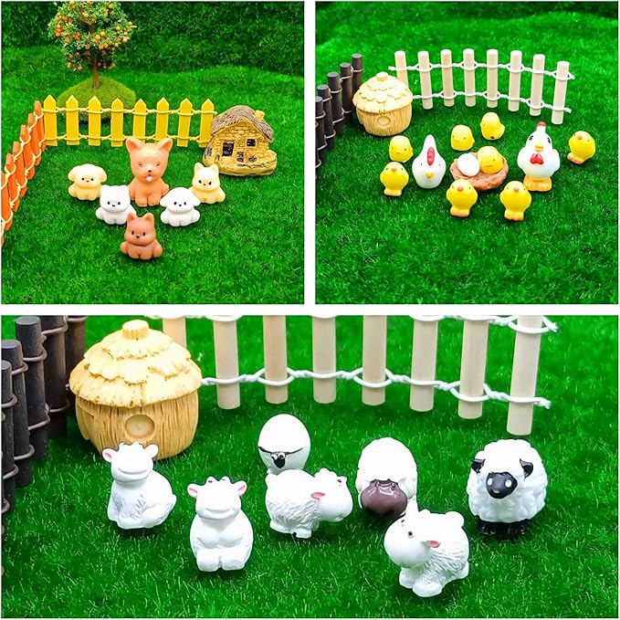 100 Pcs Mini Resin Animals Figures, Farm Tiny Plastic Animals Figurines to Hide Miniature Fairy Garden Decorations Accessories-BloomoryGarden