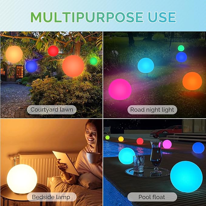 LOFTEK Solar Ball Lights with Ground Stake, RGBW Colors Changing Mood IP65 Waterproof Rechargeable Night Lights - Outdoor Solar Lights for Lawn Patio Yard Walkway, 8-inch-BloomoryGarden