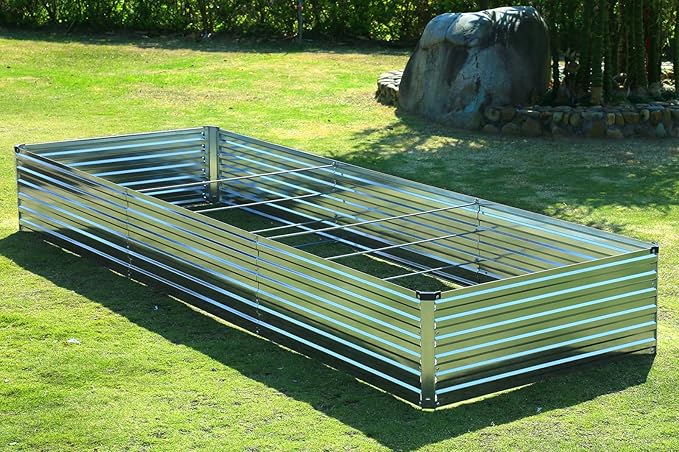 12x2x1FT Galvanized Raised Garden Beds Kit Large Outdoor Metal Gardening Planter Box for Vegetable Elevated Flower Herbs, Silver-BloomoryGarden