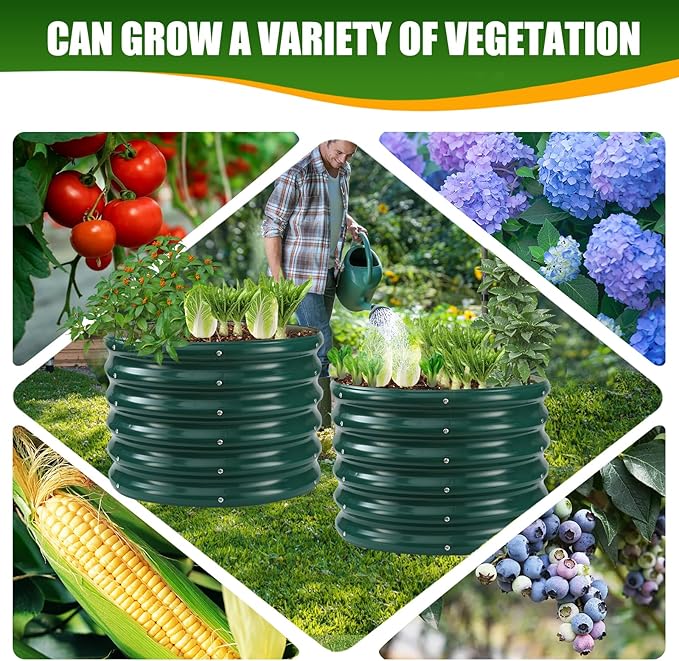 17" Tall Elevated Round Metal Rised Garden Bed- 2'x2' in Size and 0.8MM Thick Durable Planter Box for Vegetables Flowers Succulent at Patio/Garden Outdoor (Dark Green, 2FT Diameter)-BloomoryGarden