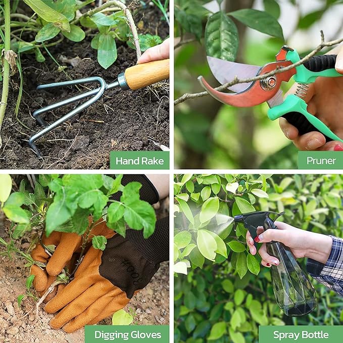 Gardening Tools 9-Piece Heavy Duty Gardening Hand Tools with Fashion and Durable Garden Tools Organizer Handbag,Rust-Proof Garden Tool Set, Ideal Gardening Gifts for Women-BloomoryGarden