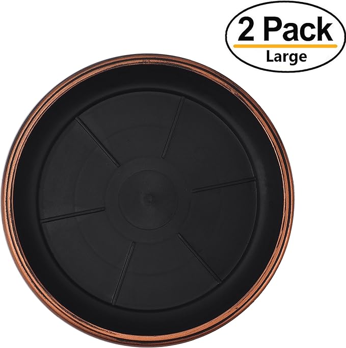11" Decorative Heavy Duty Tray/Saucer (2 Pack) Rustic Medieval/French Country Look, Pot/Planter Base for Indoor/Outdoor Decor Use. Long Lasting, Reusable Light Weight (11 inches, Copper)-BloomoryGarden