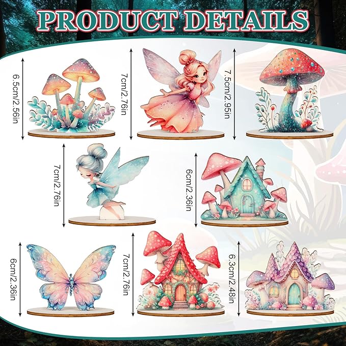 16 Pcs Fairy Party Decorations Wooden Fairies Centerpieces Table Topper Vintage Fairies Mushroom Butterfly Decorations for Home Table Woodland Forest Birthday Party Decor-BloomoryGarden