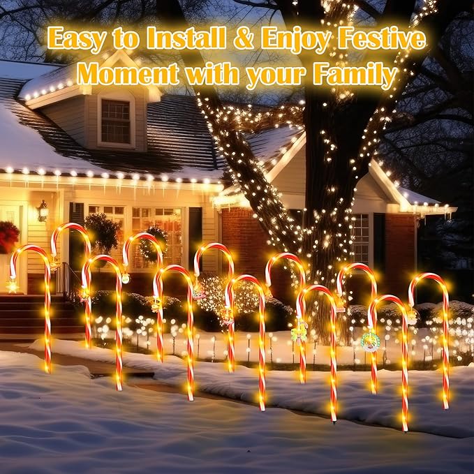 12 Pcs Christmas Candy Cane Lights Outdoor Christmas Decorations Battery Operated Candy Cane Pathway Markers Light 84 LED Candy Cane Stake Waterproof with 8 Modes for Yard Garden Lawn Tree Decor-BloomoryGarden