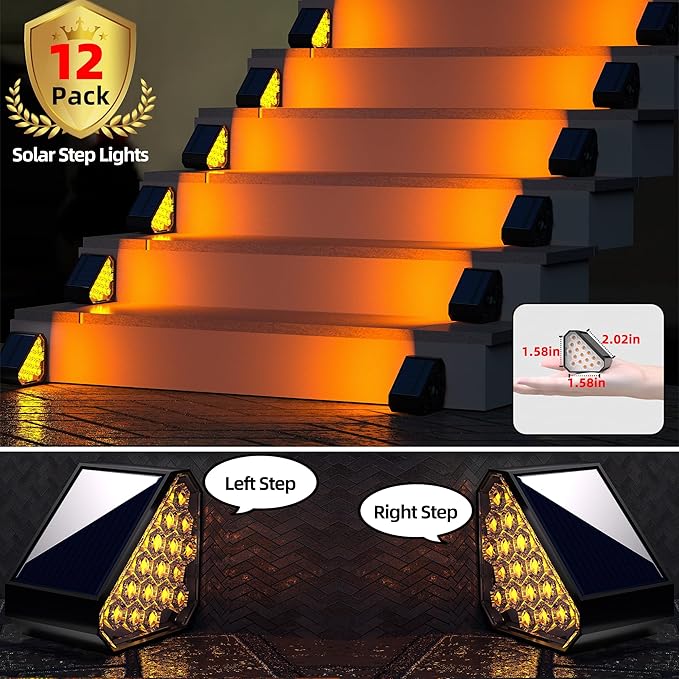 12-Pack Solar Step Lights, Solar Powered Outdoor Waterproof IP67, Auto On Off, Dusk to Dawn LED Stair Lights for Outside Garden, Deck, Front Step, Front Porch, Pathway, Patio-BloomoryGarden