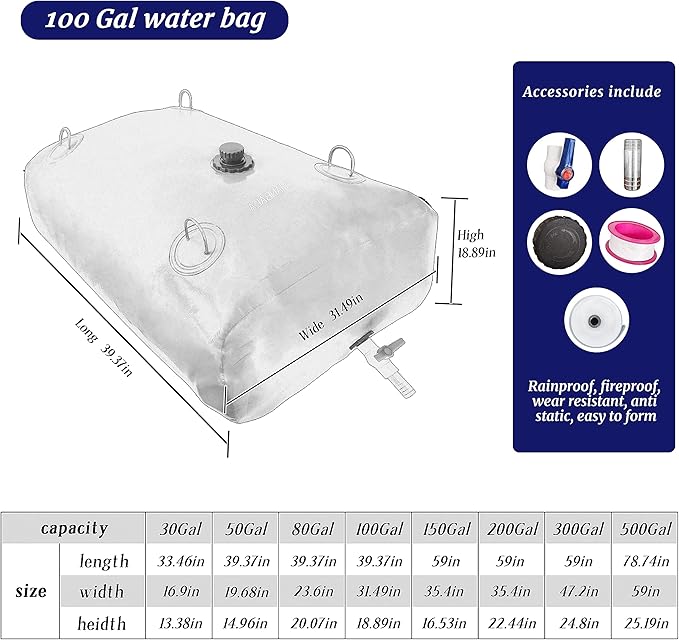 100Gal Portable Water Storage Bladder, Foldable Large Capacity Container Water Tank, Agricultural Irrigation, Camping, Firefighting, Outdoor Household Water-BloomoryGarden