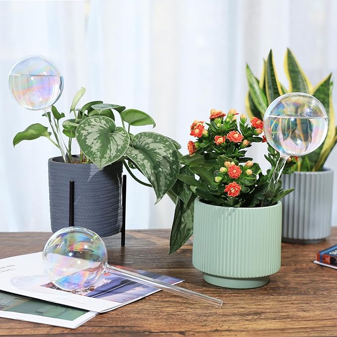 13 oz Up to 2 Weeks Extra Large Plant Self Watering Globes, Light Iridescent Glass Water Bulb Indoor Outdoor, Plant Waterer Self-Watering Stakes,Vacation Plant Thing for Plant Parents, 4 Pack-BloomoryGarden