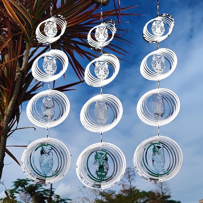 12 Discs Owl Bird Scare Discs Set-Highly Reflective Double-Sided Bird Reflectors,Extra Sparkly Owl Wind Spinner Outdoor Garden Decor, Bird Devices Deterrent to Scare Birds Away from Yard Patio Farm-BloomoryGarden
