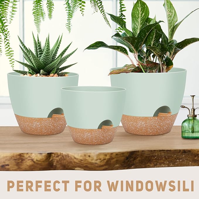 12" 10" 9" Large Self Watering Plant Pots, 3 Pack Flower Pots Planters with Multi Mesh Drainage Holes for Indoor Outdoor Garden Plants and Flowers.-BloomoryGarden