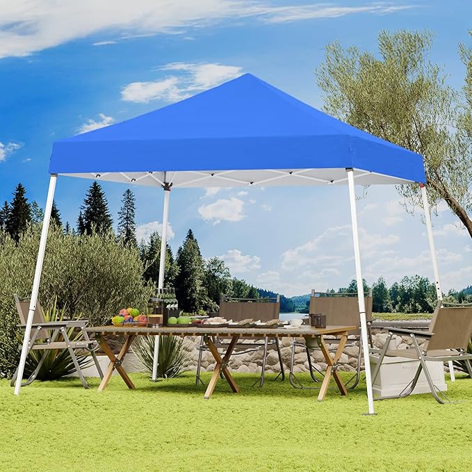 10x10 Pop Up Canopy, 300D Silver Coated Blue Fabric Outdoor Gazebo, Beach Tent Slant Legs with Storage Bag,Easy Up Sun Shade Shelter Tents with 8x8 Top Cover for Patio,Party-BloomoryGarden