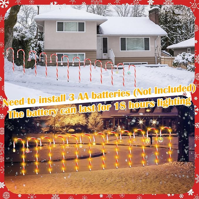 12 Pcs Christmas Candy Cane Lights Outdoor Christmas Decorations Battery Operated Candy Cane Pathway Markers Light 84 LED Candy Cane Stake Waterproof with 8 Modes for Yard Garden Lawn Tree Decor-BloomoryGarden