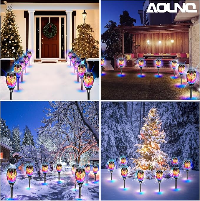 12 Pack Solar Torch Lights Outdoor Waterproof - Multicolor Flickering Flame, Outdoor Solar Garden Lights for Yard, Tiki Torches for Outside Patio Pathway Decorations-BloomoryGarden