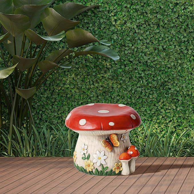 14''W Mushroom House Statue Outdoor Statues Garden Resin Stool Over-Sized Sculpture Forest Pedestal Spring Decor for Home Courtyard Lawn Patio Summer Ornament Indoor Stool-BloomoryGarden