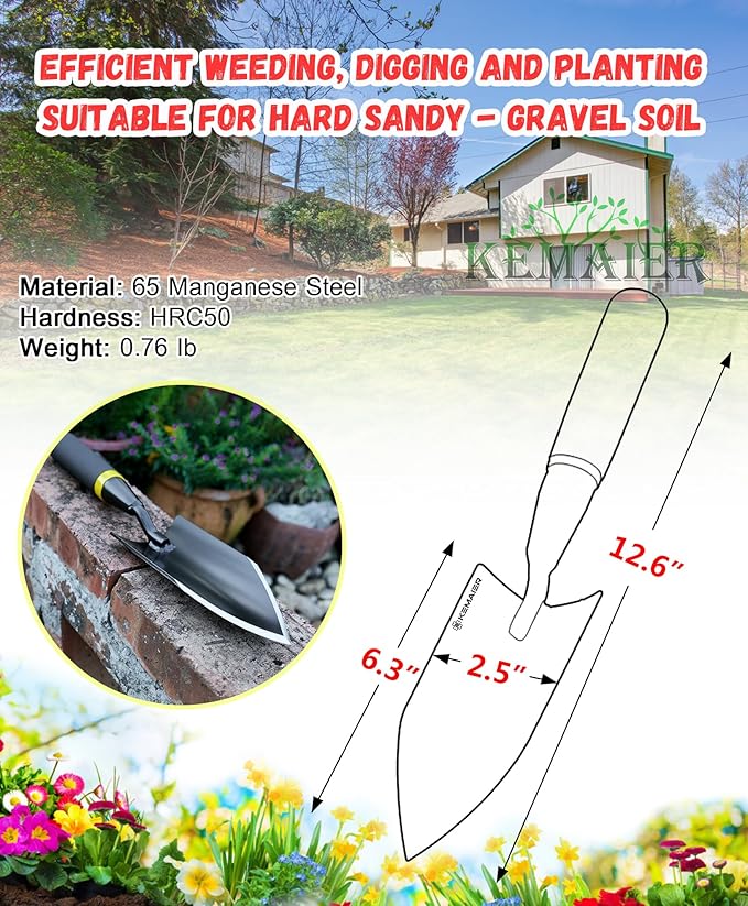 Garden Shovel - Heavy Duty Gardening Hand Trowel, Carbon Steel Garden Trowel with Rubberized Handle, Trowel Garden Tool for Diligent Farmer Soil Planting Digging Transplanting-BloomoryGarden
