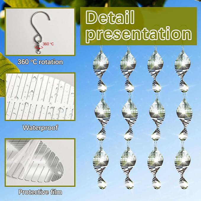 12 PCS Stainless Steel Bird deterrents for Outside,3D Bird Scarer Discs Set Pigeon Deterrent,Bird reflectors to Keep Birds Away Woodpecker Deterrent for House,Crow Deterrent-BloomoryGarden
