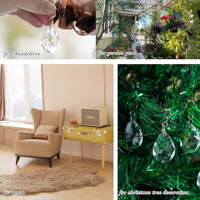 10pcs 38mm Clear Crystal Teardrops Chandelier Parts,Chandelier Crystal Prisms Pendants with Hook,Hanging Crystals for Lamp Window Christmas Tree Decoration Suncatcher-BloomoryGarden