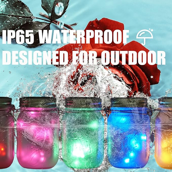 10 Pack 30 LED Solar Mason Jar Lid String Lights,Fairy Lights String Lids Lights Including 10 Pcs Hangers,for Indoor Outdoor Wedding Patio Garden Party Decorations Gift(No Jars) (5 Colors)-BloomoryGarden