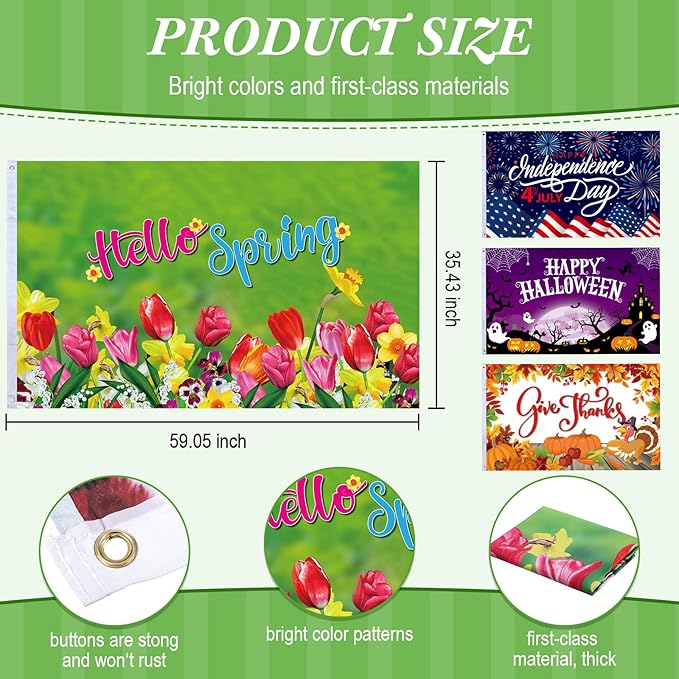 12 Pcs Seasonal Garden Flag 3 x 5 ft Yard Flags for Outside Double Sided Holiday Banner with Grommets for Spring Summer 4th of July Outdoor Banner Decorations-BloomoryGarden