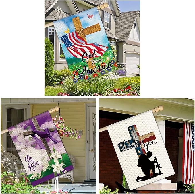 11 Pcs Christian Garden Flag Cross Yard Flags for All Season Christian Welcome Large 28 x 40 Inch Flags Double Sided Print Vertical House Flags Decorations for Home Outdoor Lawn-BloomoryGarden