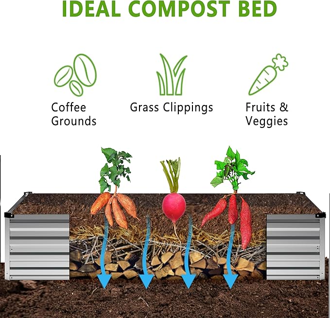 12x2x1FT Galvanized Raised Garden Bed Kit,Vegetable Boxes-Rectangle Metal Flower Box,Large Planter Raised Beds Outdoor Garden for Planting,Fruit,Herb-Sliver-BloomoryGarden