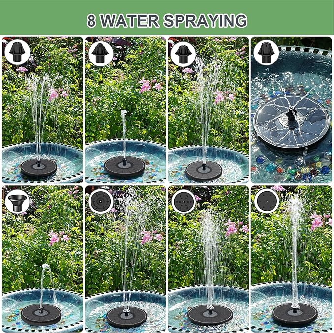 Solar Fountain Upgraded High Efficiency Glass Solar Panel, Solar Bird Bath Fountains with Flower No Battery,Solar Water Pump Fountain for Bird Bath Garden Small Ponds Outdoor Décor(Black)-BloomoryGarden