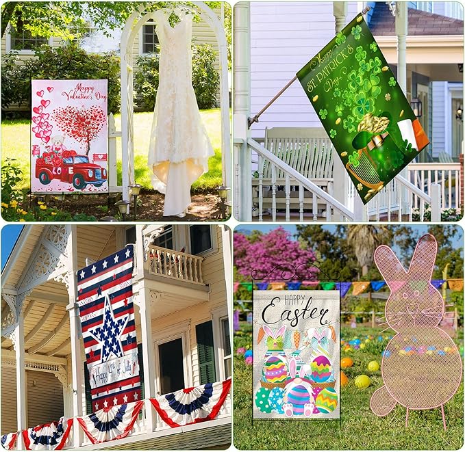 12 Pack 28 x 40 Inch Seasonal Spring Large Holiday Yard Flags Easter 4th of July Garden Lawn Double Sided Seasonal Flags Polyester Festive Set for Outdoor Decoration-BloomoryGarden