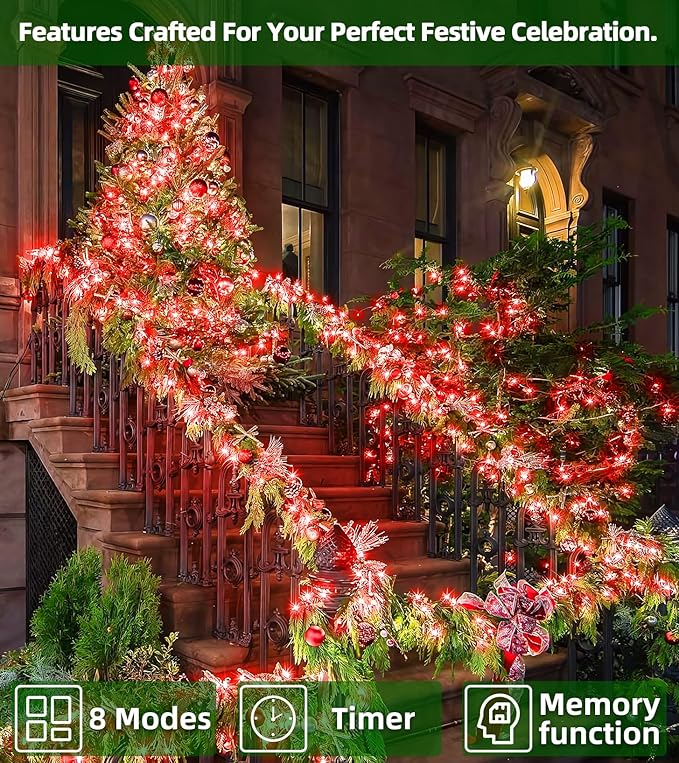 1500 LED Chrstmas String Lights, 492FT Super Long Christmas Lights with 8 Modes, Christmas Tree Lights with Timer Memory for Indoor Outdoor Tree Fence Garden Xmas Wedding Party Decor Red-BloomoryGarden