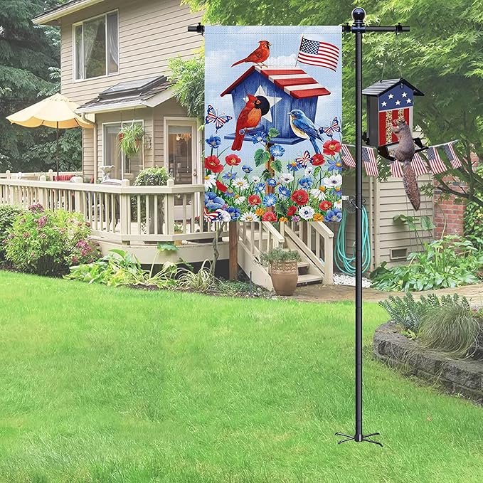 10FT Flag Pole Stand for Garden – Adjustable Outdoor Flagpole with 5-Prong Base, Freestanding Aluminum Banner Holder for 3x5ft & 28"x40" Flags – Wind-Resistant & Lightweight – Black-BloomoryGarden