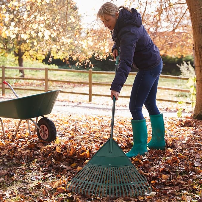ORIENTOOLS Garden Leaf Rake, Garden Rakes for Lawns Leaves with 47-65" Adjustable Black Handle Rake, 26 Strong Tines Plastic Head Shrub Rake, Yard Garden Rake for Lawns, Flower Beds Leaves Cleaning-BloomoryGarden