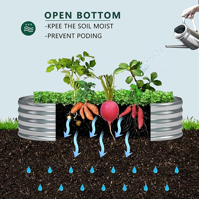 12x2x1.3 Oval Galvanized Raised Garden Bed,Outdoor Planter Box Metal Patio Kit Planting Bed for Vegetables Flowers and Succulents-BloomoryGarden